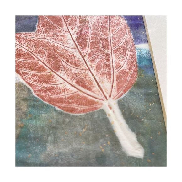 Maple Leaf Art Print Monotype Block Oil Ink Fall Autum Sz 5 x 7 Burgundy Green - Picture 6 of 7